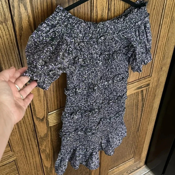 Olivaceous Purple Floral Print Tiered Ruffle Smocked Mini‎ Dress Medium - Picture 2 of 5